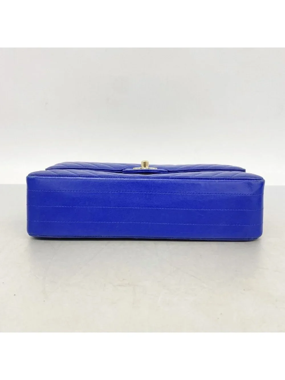 Chanel Shoulder Bag Chevron Lambskin Blue Silver